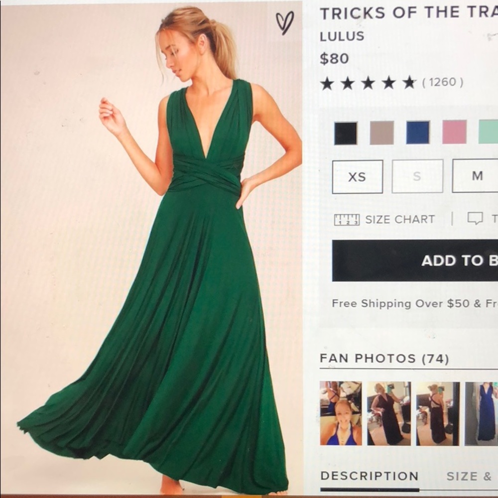 Lulus forest green maxi dress- only worn once!